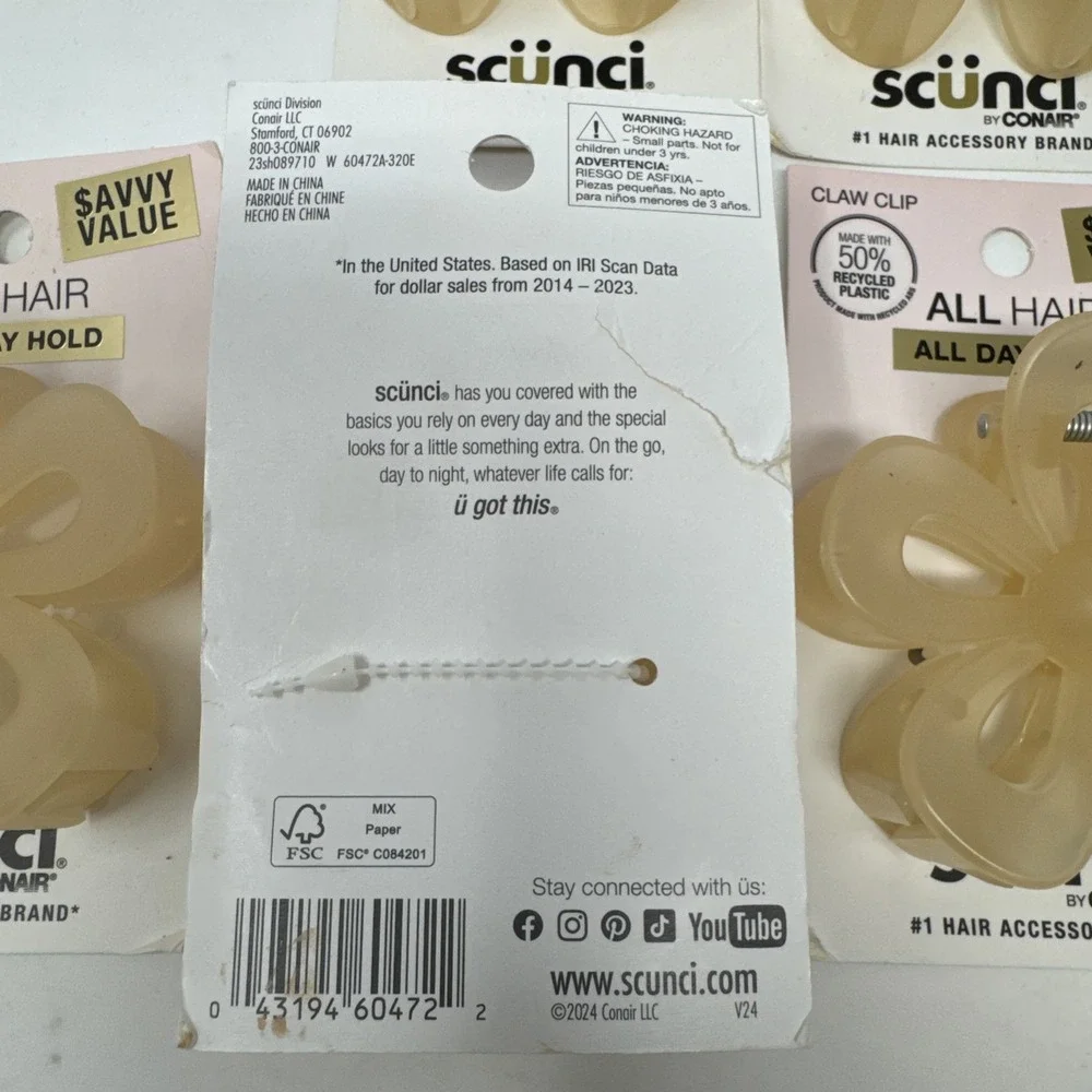 8X Scunci Flower Claw Hair Clip All Day Hair Hold 7CM , Tan